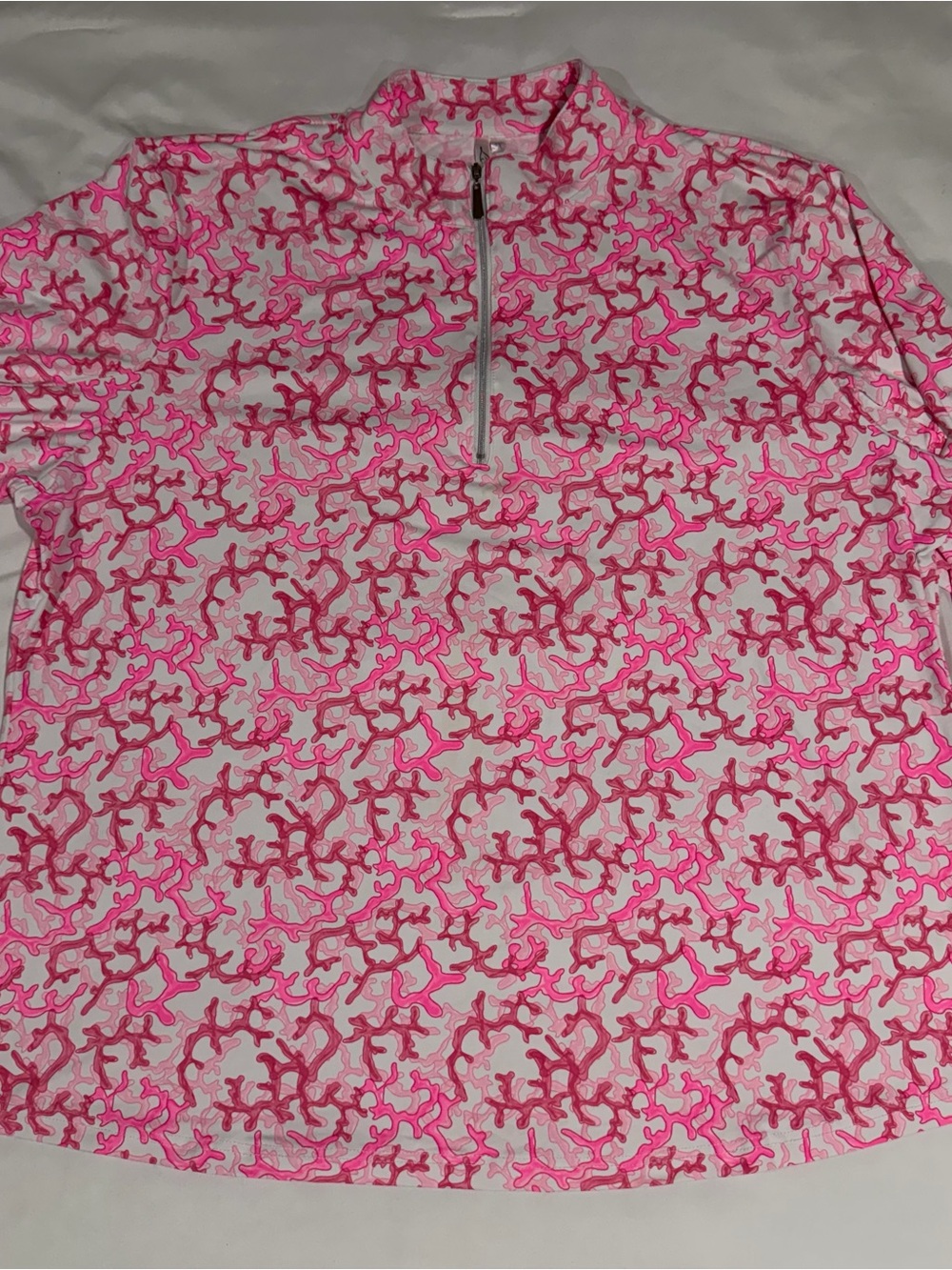 Lulu B Plus Size 2X Pink White Coral 1/4 Zip Pullover Nautical Coastal Beachy - Picture 2 of 11
